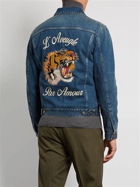 mens gucci denim jacket tiger|gucci tiger loafer.